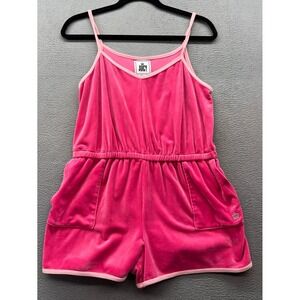 Juicy Couture Velour Romper Womens M Hot Pink Spaghetti Straps Elastic Waist